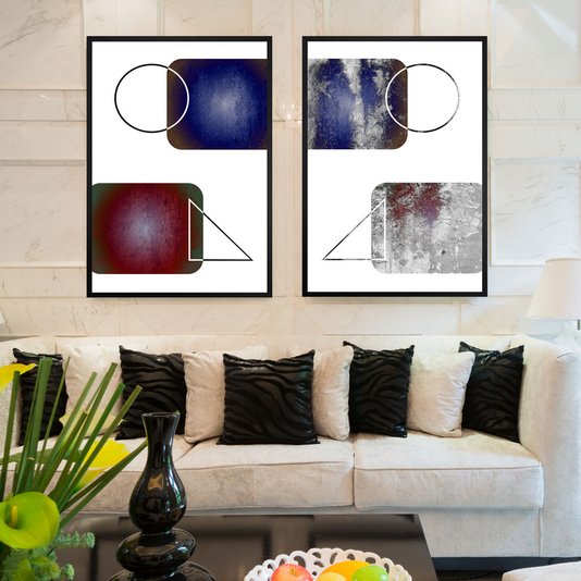 Quadro Abstrato Decorativo Círculo e Triângulo - Escolha o Tamanho