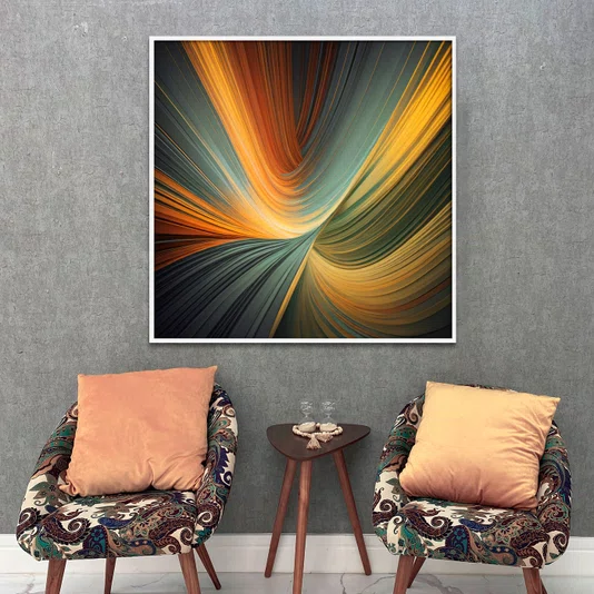 Quadro Abstrato Decorativo Cores Vibrantes e Movimentos com Moldura e Vidro