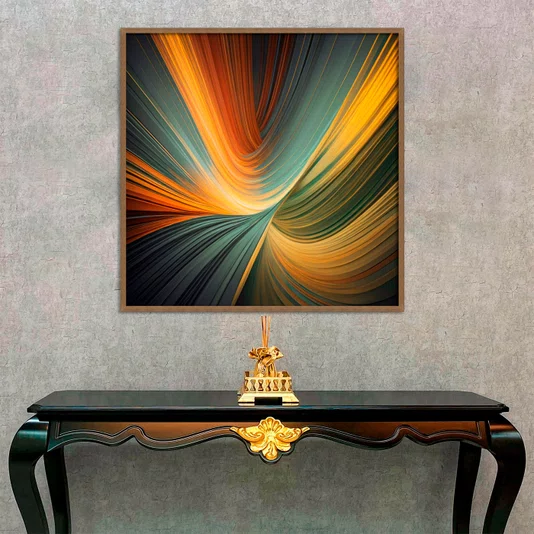 Quadro Abstrato Decorativo Cores Vibrantes e Movimentos com Moldura e Vidro