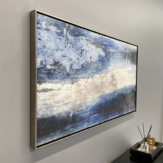 Quadro Abstrato Decorativo Tela Canvas com Moldura Prata