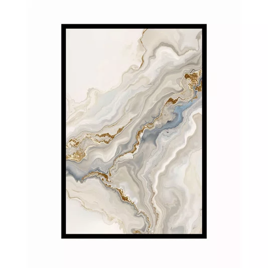 Quadro Abstrato Efeito Mármore Moderno em Tons de Bege Ocre e Cinza Minimalista