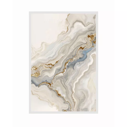 Quadro Abstrato Efeito Mármore Moderno em Tons de Bege Ocre e Cinza Minimalista
