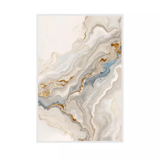 Quadro Abstrato Efeito Mármore Moderno em Tons de Bege Ocre e Cinza Minimalista