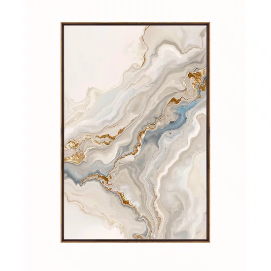 Quadro Abstrato Efeito Mármore Moderno em Tons de Bege Ocre e Cinza Minimalista