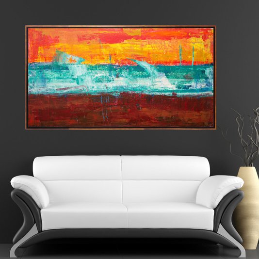 Quadro Abstrato em Tela Canvas com Moldura Cor Mel 160x90cm