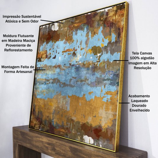 Quadro Abstrato em Tela Canvas Moldura Dourada sua Decoração Sofisticada e Moderna
