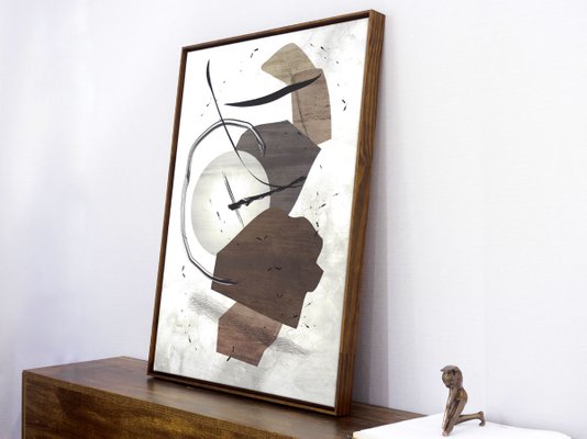 Quadro Abstrato em Tela Canvas com Moldura na Cor Mel 60x80cm