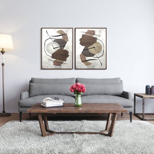 Quadro Abstrato em Tela Canvas com Moldura na Cor Mel 60x80cm