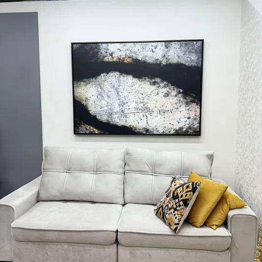 Quadro Abstrato em Tela Canvas Efeito Metal Oxidado Moldura Laqueada Cinza 170x120 cm