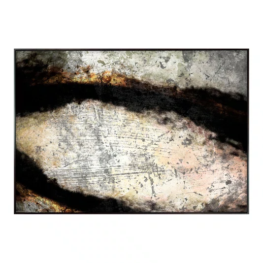 Quadro Abstrato em Tela Canvas Efeito Metal Oxidado Moldura Laqueada Cinza 170x120 cm