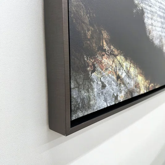 Quadro Abstrato em Tela Canvas Efeito Metal Oxidado Moldura Laqueada Cinza 170x120 cm