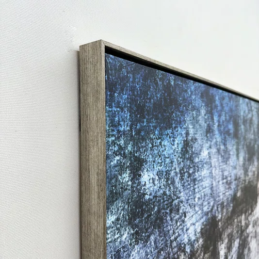 Quadro Abstrato em Tela Canvas Tons Azuis e Preto Moldura Prata Envelhecida 160x90 cm