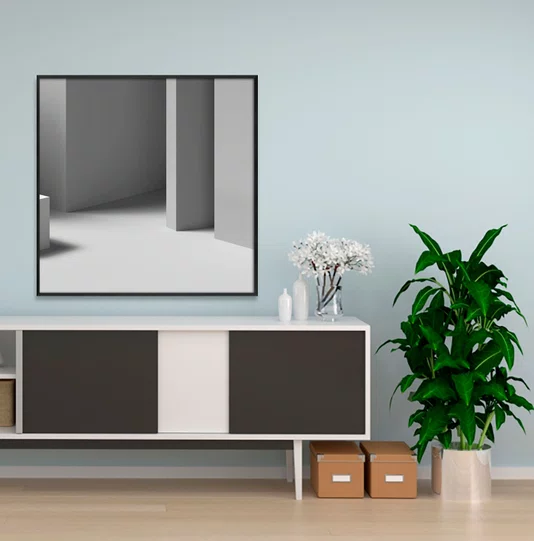 Quadro Abstrato em Tons de Cinza Arte Geométrica Moderna com Moldura e Vidro