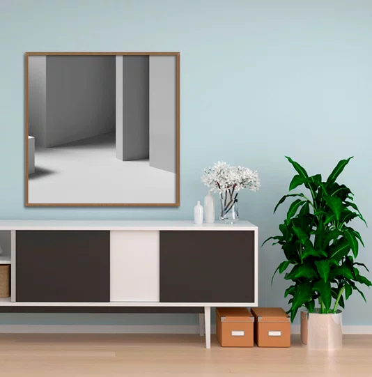 Quadro Abstrato em Tons de Cinza Arte Geométrica Moderna com Moldura e Vidro