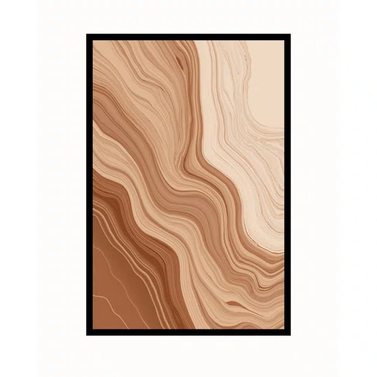 Quadro Abstrato em Tons de Pêssego e Laranja Queimado Efeito Marmorizado