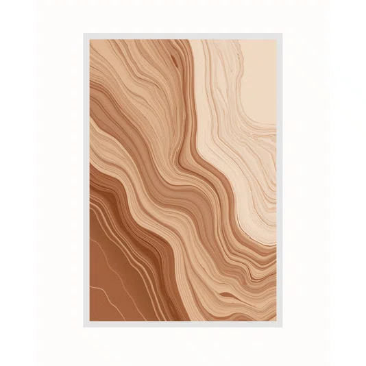 Quadro Abstrato em Tons de Pêssego e Laranja Queimado Efeito Marmorizado