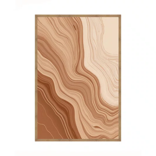 Quadro Abstrato em Tons de Pêssego e Laranja Queimado Efeito Marmorizado