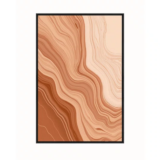 Quadro Abstrato em Tons de Pêssego e Laranja Queimado Efeito Marmorizado