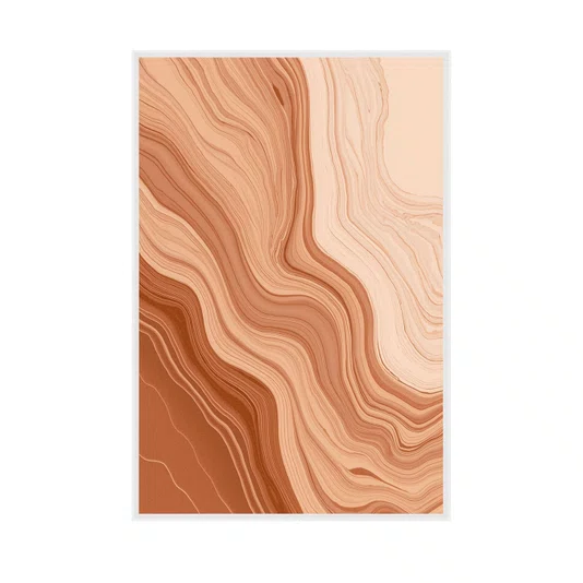 Quadro Abstrato em Tons de Pêssego e Laranja Queimado Efeito Marmorizado