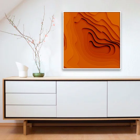Quadro Abstrato Estilo Relevo Arte Orgânica Moderna com Moldura e Vidro