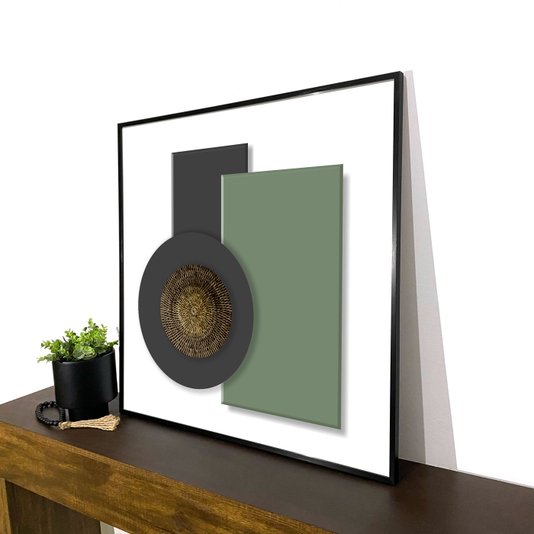 Quadro Abstrato Formas Geométricas com Moldura Filete Preta: Sofisticação para Decorar