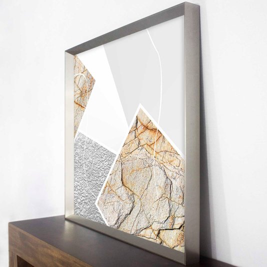 Quadro Abstrato Formas Geométricas com Moldura Prata Chanfrada