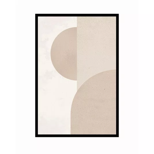 Quadro Abstrato Geométrico com Formas Circulares em Tons Bege e Creme Neutro