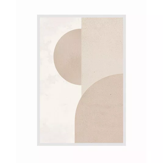 Quadro Abstrato Geométrico com Formas Circulares em Tons Bege e Creme Neutro