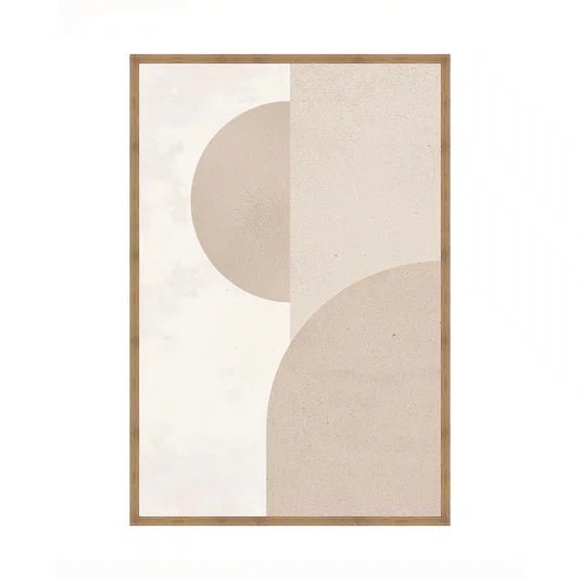Quadro Abstrato Geométrico com Formas Circulares em Tons Bege e Creme Neutro