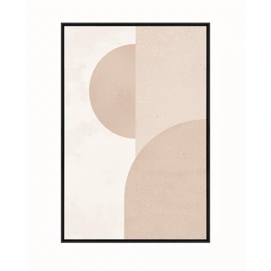 Quadro Abstrato Geométrico com Formas Circulares em Tons Bege e Creme Neutro