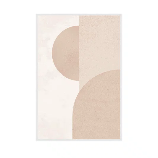 Quadro Abstrato Geométrico com Formas Circulares em Tons Bege e Creme Neutro