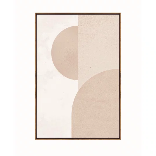 Quadro Abstrato Geométrico com Formas Circulares em Tons Bege e Creme Neutro