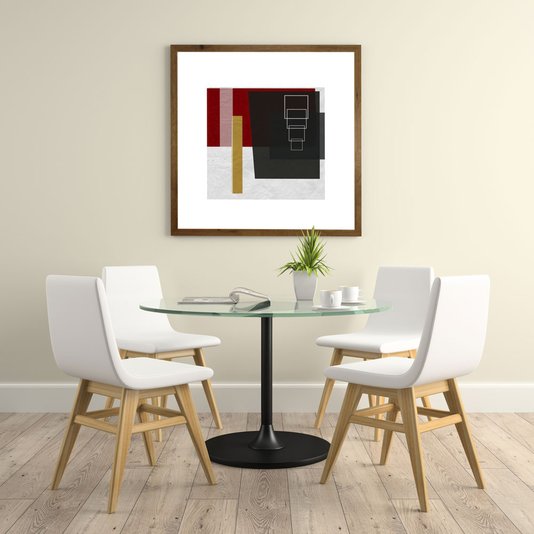 Quadro Abstrato Geométrico com Moldura de Madeira Estilo Rústico 90x90cm
