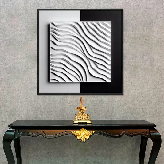 Quadro Abstrato Geométrico do Design Moderno ao Contraste com Moldura e Vidro