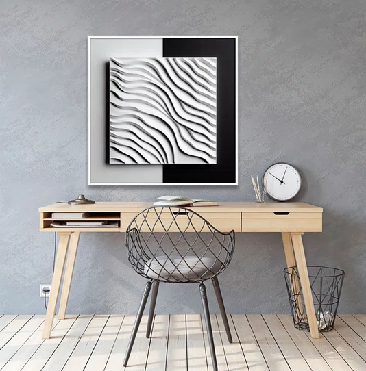 Quadro Abstrato Geométrico do Design Moderno ao Contraste com Moldura e Vidro