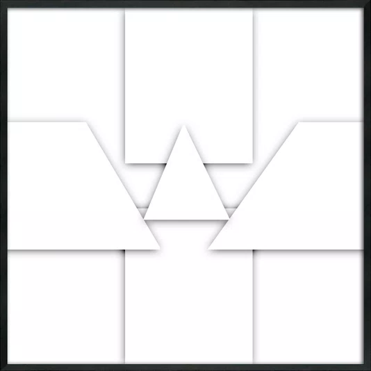 Quadro Abstrato Geometrico em Camadas Arte Minimalista com Moldura e Vidro