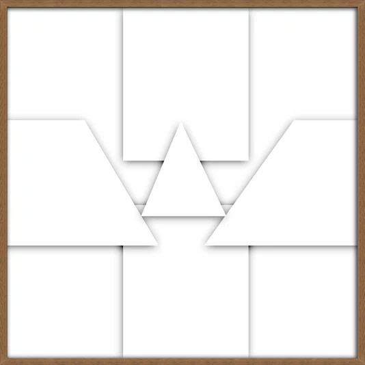 Quadro Abstrato Geometrico em Camadas Arte Minimalista com Moldura e Vidro