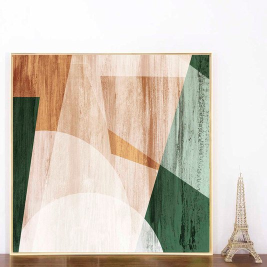 Quadro Abstrato Geométrico em Tela Canvas com Moldura Natural