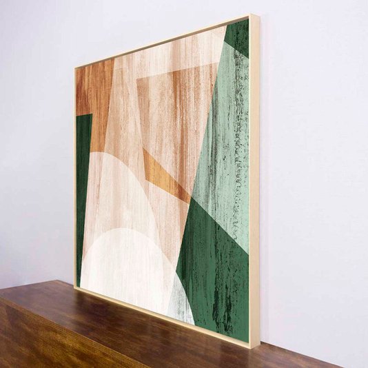 Quadro Abstrato Geométrico em Tela Canvas com Moldura Natural