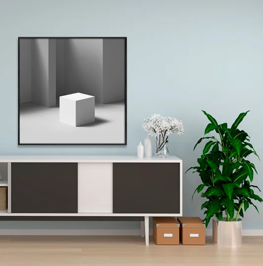 Quadro Abstrato Geométrico Moderno em Tons Neutros com Moldura e Vidro