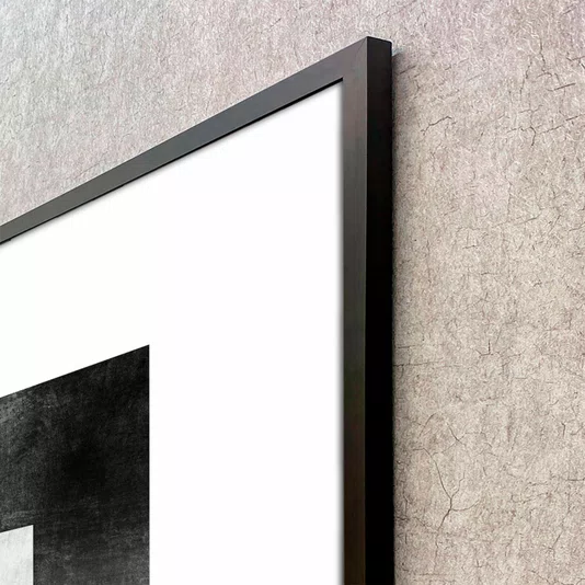 Quadro Abstrato Geométrico Sobreposto Preto e Branco com Moldura e Vidro