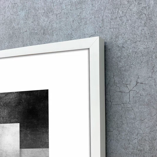 Quadro Abstrato Geométrico Sobreposto Preto e Branco com Moldura e Vidro