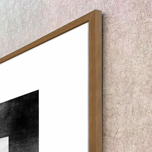 Quadro Abstrato Geométrico Sobreposto Preto e Branco com Moldura e Vidro