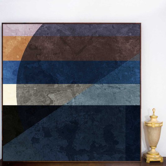Quadro Abstrato Geométrico Tela Canvas Texturas Moldura Marrom - Escolha o Tamanho