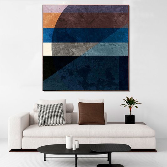 Quadro Abstrato Geométrico Tela Canvas Texturas Moldura Marrom - Escolha o Tamanho