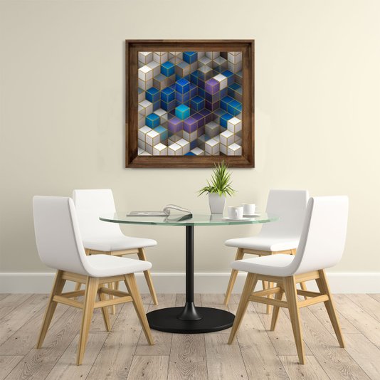 Quadro Abstrato Geométrico Tela com Moldura Rústica 90x90cm
