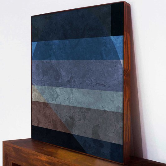 Quadro Abstrato Geométrico Texturas Tela Canvas com Moldura Marrom - Escolha o Tamanho