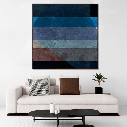 Quadro Abstrato Geométrico Texturas Tela Canvas com Moldura Marrom - Escolha o Tamanho