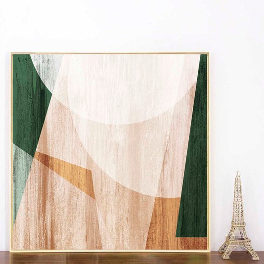 Quadro Abstrato Geométrico Texturas Tela Canvas com Moldura Natural