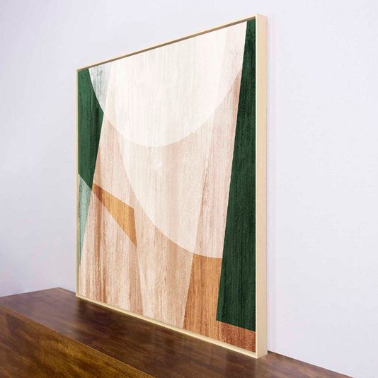Quadro Abstrato Geométrico Texturas Tela Canvas com Moldura Natural